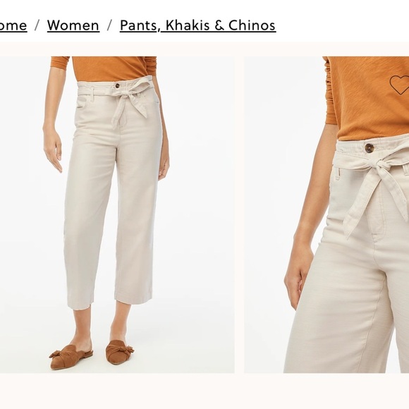 J. CREW 8 Cropped Twill Paper-Bag Cream Pants Belted Women’s Ivory - Picture 3 of 12